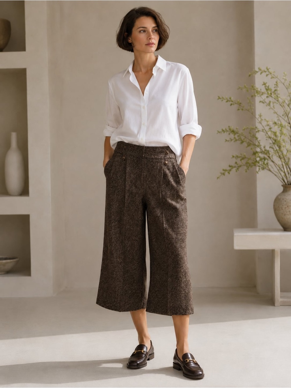 IZ Byer California Brown Tweed Wide Leg Culotte Pants size 11